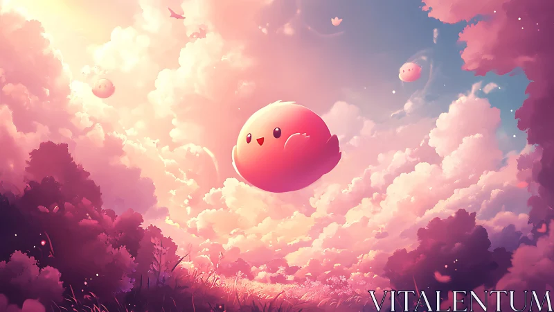 Pastel sky puffball drifts through dreamy cotton clouds.