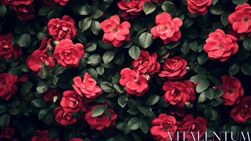 Red Roses with Green Foliage, Natural Garden Display.