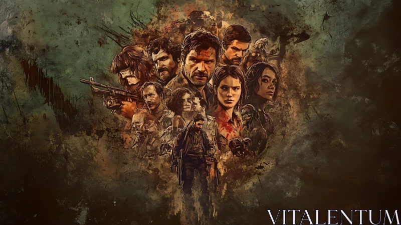 Survivors encircled by chaos in gritty post‑apocalyptic art.