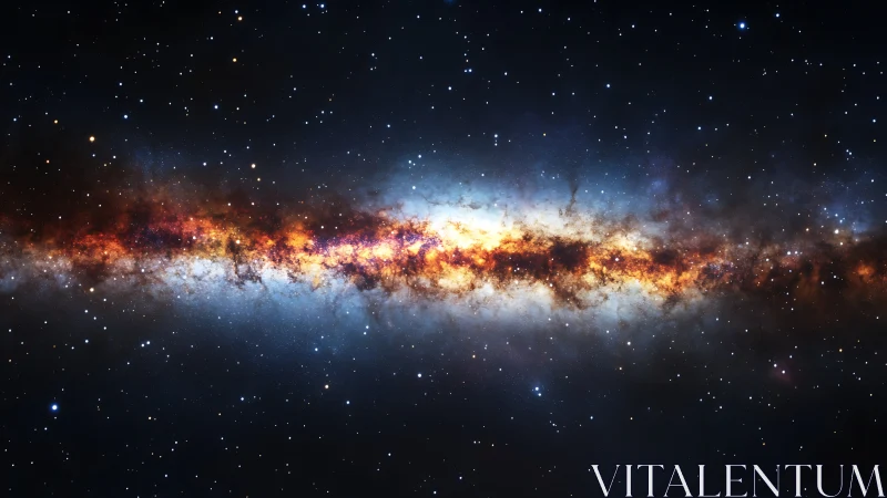 Edge-on galaxy band with dense star field and dust lanes.