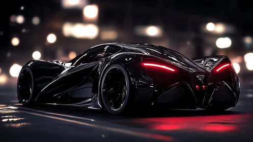 Midnight supercar glides through the city with glowing grace