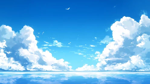 Expansive cumulus cloudscape rendered in luminous digital color