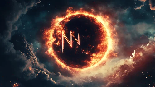 Glowing eclipse world with fiery cosmic energy at heart.