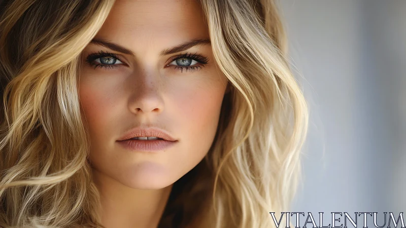 Close-up portrait of woman with blonde wavy hair.
