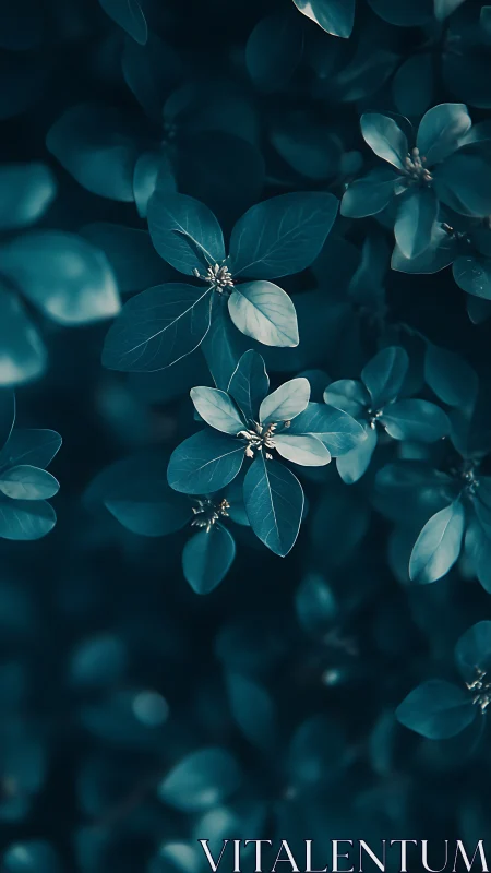Teal foliage drifts in soft focus and tranquil evening light.