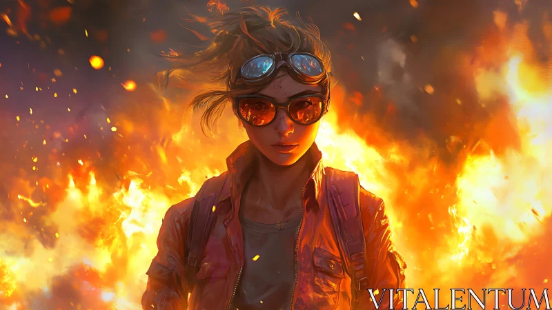 Figure in Red Jacket Amid Intense Fire and Embers.