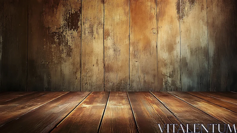 Weathered hardwood studio backdrop with directional rim lighting