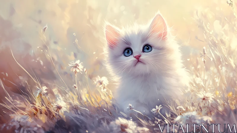 Enchanted Kitten in a Dreamy Wildflower Garden.
