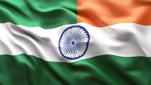Indian tricolour flag with Ashoka Chakra waves in perspective