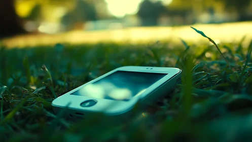 Glowing Device Nestled in Grass Finds Peace.