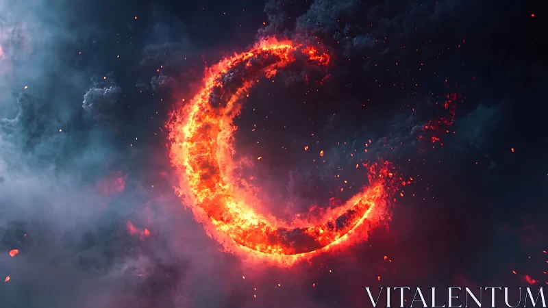 Luminous Crescent Ring Engulfed in Intense Orange Flames