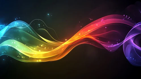 Glowing rainbow waves flow gently across a dreamy night sky.