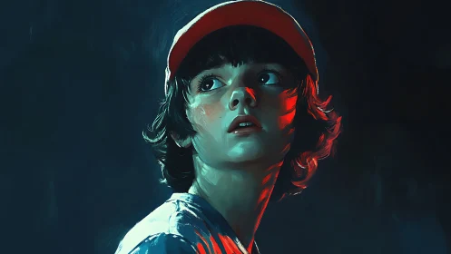 Night-lit kid detective under neon-tinged storm of wonder.