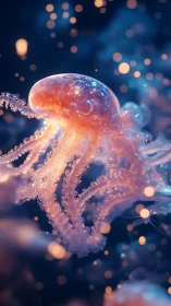 Translucent jellyfish rendered with glowing bokeh lights
