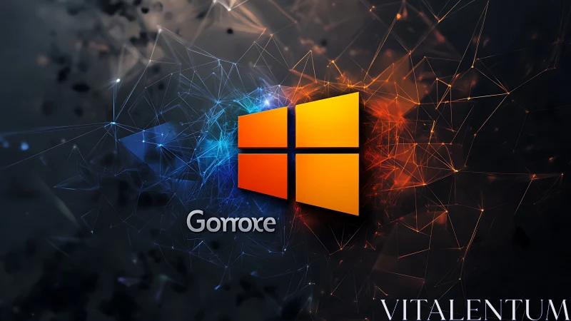 Glowing orange window logo in a vivid digital energy field.