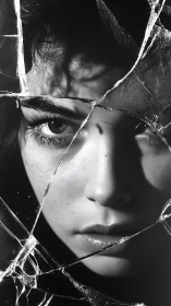 Shattered gaze through fractured glass and quiet resolve.