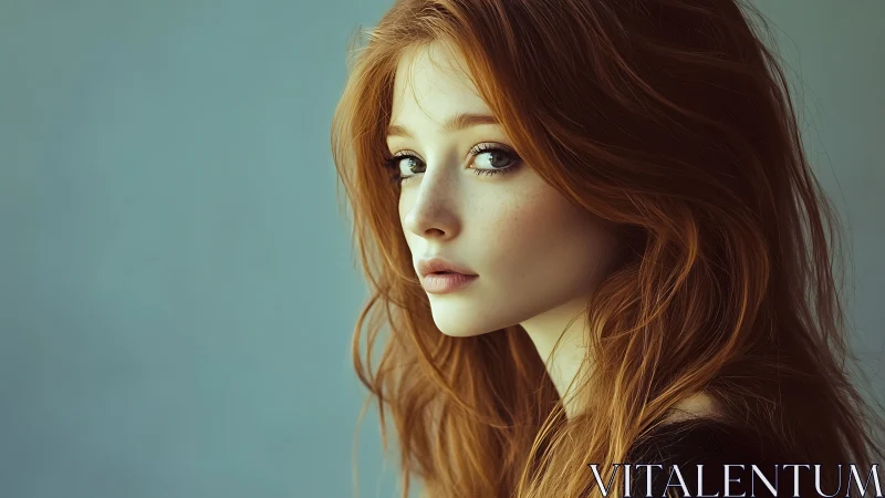 Young red-haired woman rendered in soft photoreal profile view