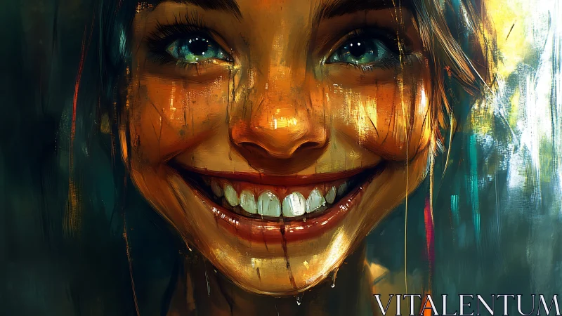 Sunlit brushstrokes explode into a wildly joyful portrait smile