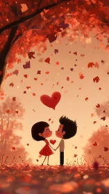 Autumn Romance Under Falling Leaves.