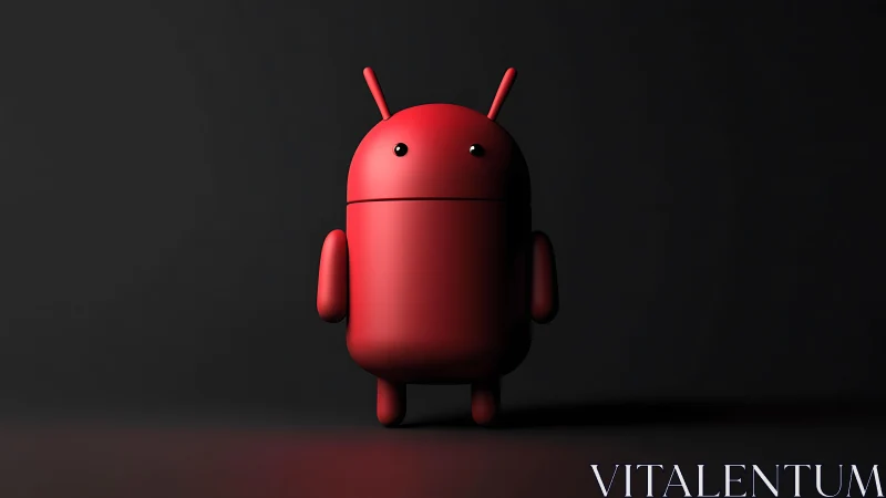 Cheerful red robot character stands glowing in soft light