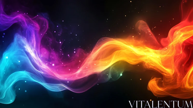 Vibrant multicolor light waves on deep cosmic background.