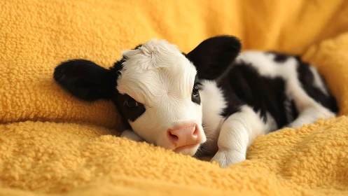 Sleepy calf adrift in a golden blanket sea of softness.