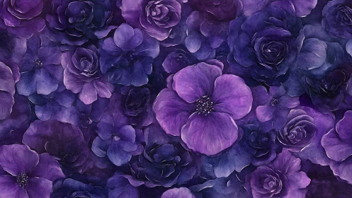 Purple Blooms Layered in Dense Floral Arrangement.