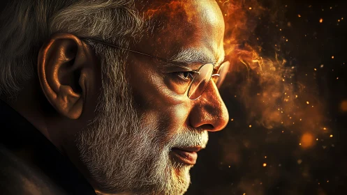 Incandescent elder profile rendered in dramatic digital chiaroscuro