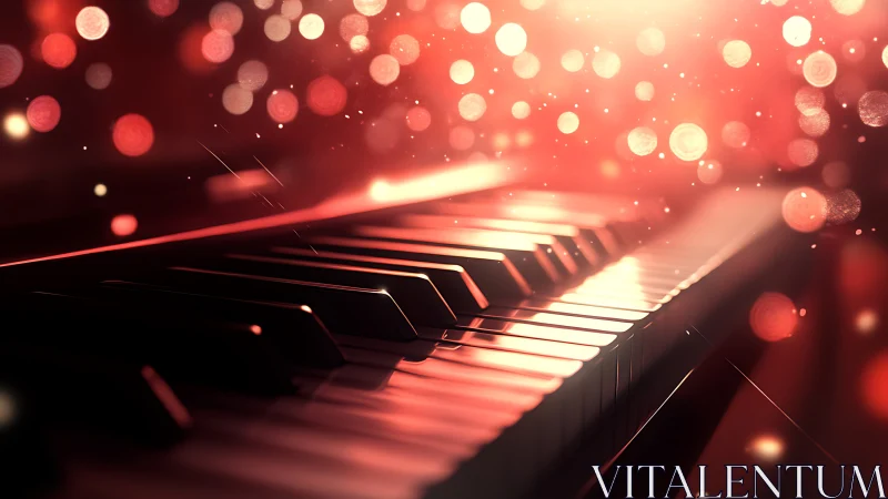 Glowing piano keys rendered with cinematic depth of field
