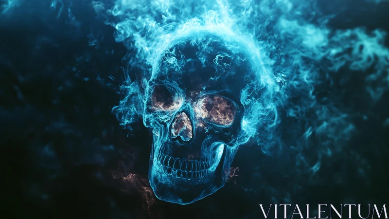 Volumetric blue plasma skull rendered with emissive flame simulation