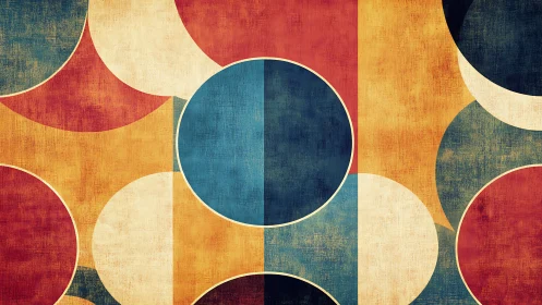 Geometric circle grid with retro textured color fields.