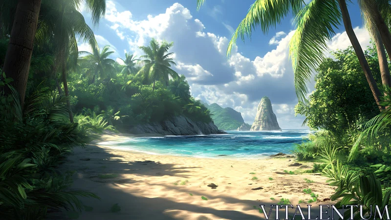 Tropical Island Cove With Limestone Rock Formation