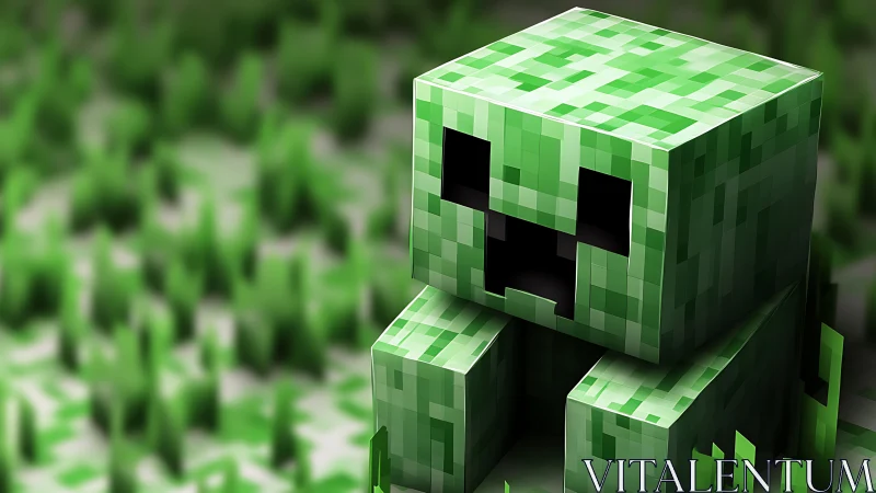 Voxel creeper character rendered in detailed pixelated 3D