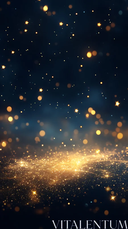 Golden stardust field glows across deep midnight sky.
