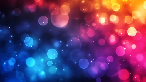 Vibrant multicolor bokeh abstract background with glowing circles.
