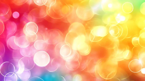 Vibrant rainbow bokeh lights on softly blurred gradient.