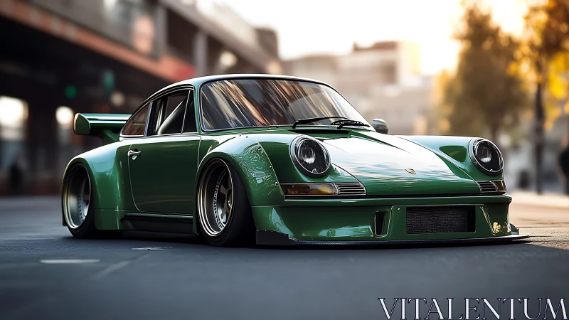 Widebody green classic coupe with extreme stance and street aero