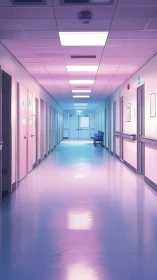 Silent hospital corridor hums under pastel neon hush