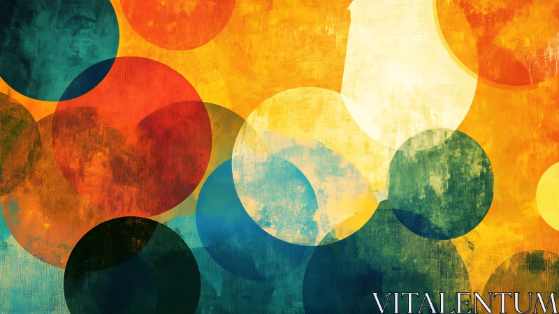 Vibrant Abstract Circles on Textured Yellow and Blue Background.