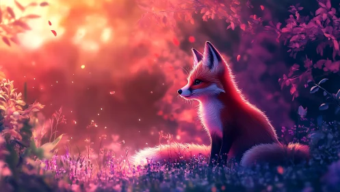 Digital painting study of fox in luminous twilight glade.