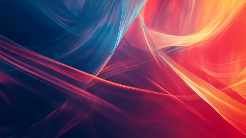 Layered abstract light trails in red, blue, and yellow tones.