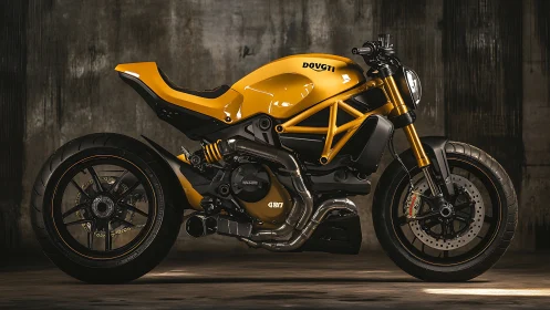 Golden custom cafe racer poised for night city rides.