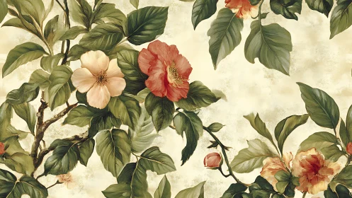 Botanical Watercolor Study with Period Flourish and Chromatic Florals.