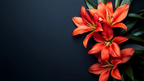 Vibrant Orange Lilies Blooming Against Dark Background.