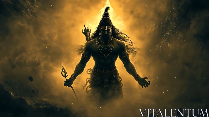 Digital rendering shows stylized deity figure in dense fog