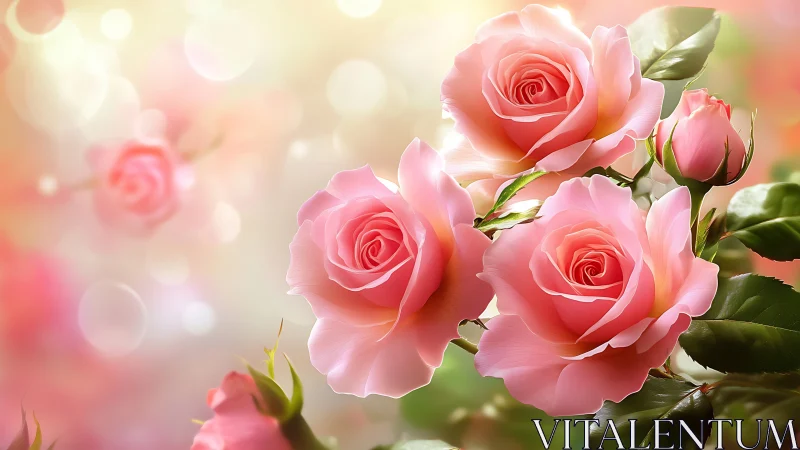 Coral Garden Roses: Luminous Petals Against Soft-Focus Bokeh Background.