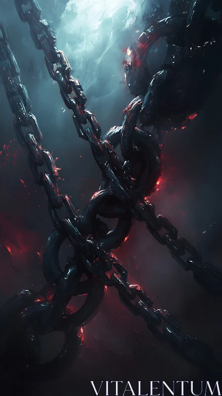 Molten night-chains crossing beneath a stormlit abyss.