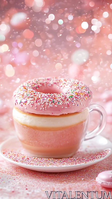 Pastel latte with sprinkle donut in dreamy bokeh glow.