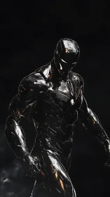 High-gloss black armored humanoid with luminous visor highlights