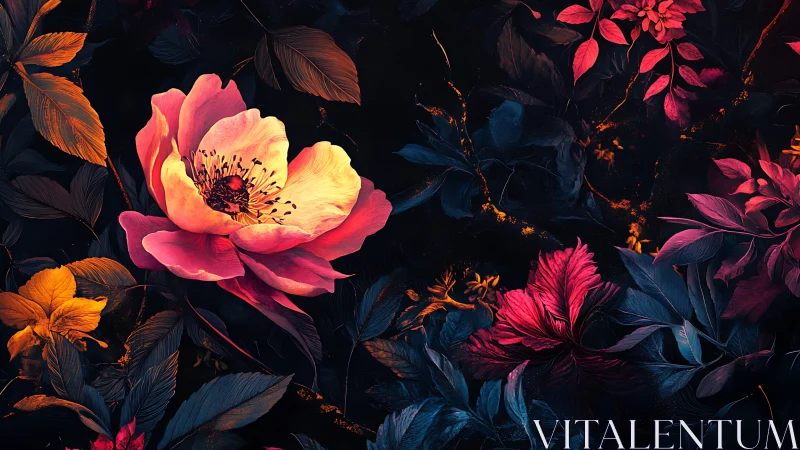 Digital floral composition with contrasting warm cool tones.